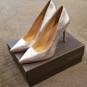 Vince Camuto Norida Silver Snake Pumps